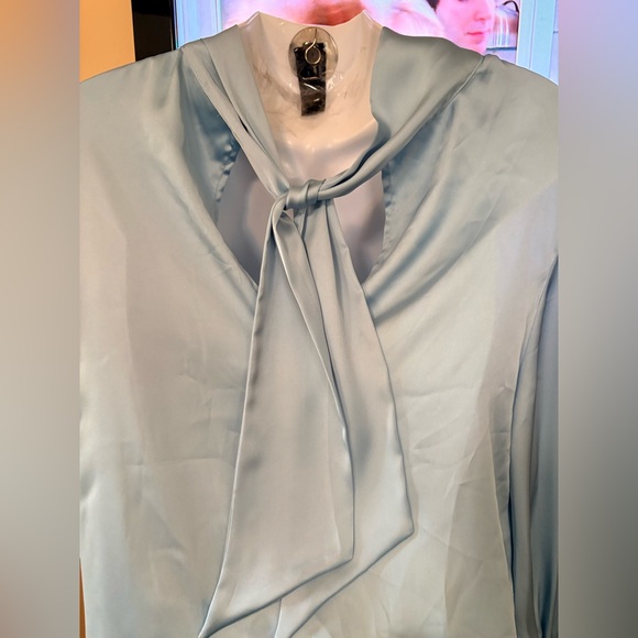 Zara Light Blue Satin Long Sleeve Blouse - Picture 4 of 9